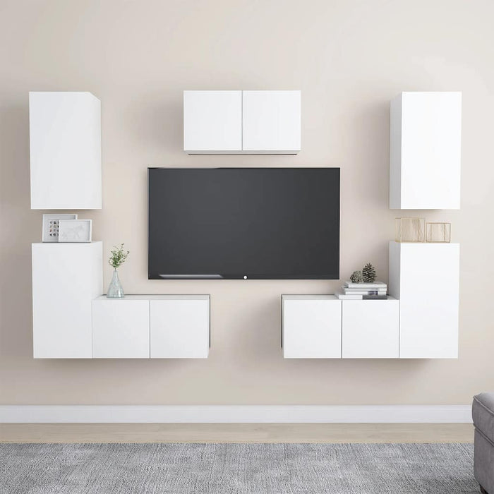 Set dulapuri TV, 6 piese, alb, lemn prelucrat - WALTI WALTI