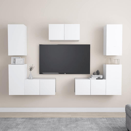 Set dulapuri TV, 7 piese, alb, lemn prelucrat - WALTI WALTI