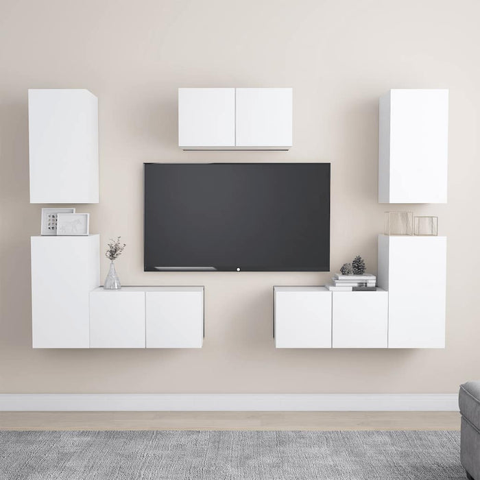 Set dulapuri TV, 7 piese, alb, lemn prelucrat - WALTI WALTI