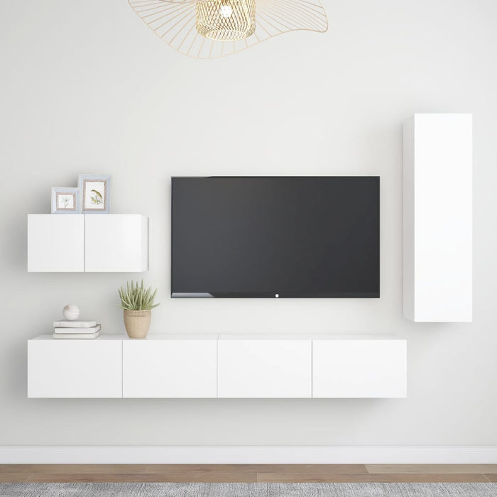 Set dulapuri TV, 4 piese, alb, lemn prelucrat - WALTI WALTI