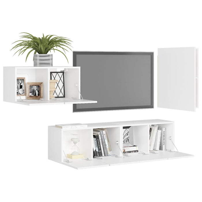 Set dulapuri TV, 4 piese, alb, lemn prelucrat - WALTI WALTI