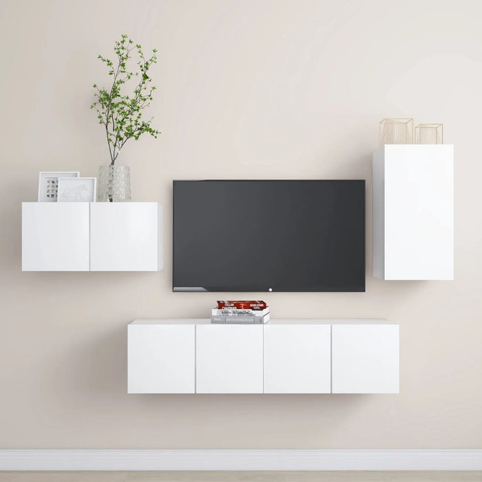 Set dulapuri TV, 4 piese, alb, lemn prelucrat - WALTI WALTI