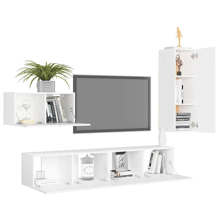 Set dulapuri TV, 4 piese, alb, lemn prelucrat - WALTI WALTI