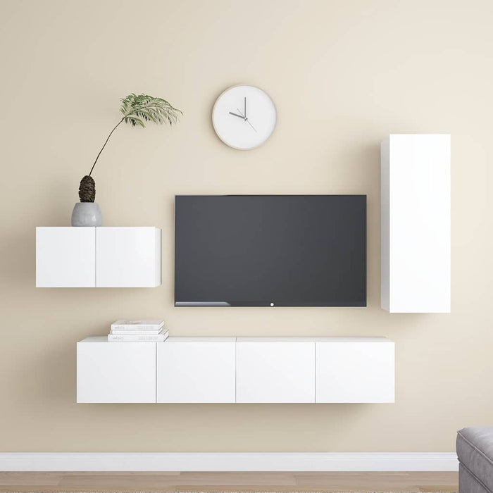 Set dulapuri TV, 4 piese, alb, lemn prelucrat - WALTI WALTI