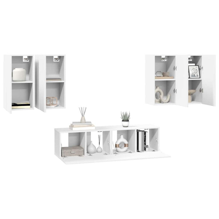 Set dulapuri TV, 6 piese, alb, lemn prelucrat WALTI