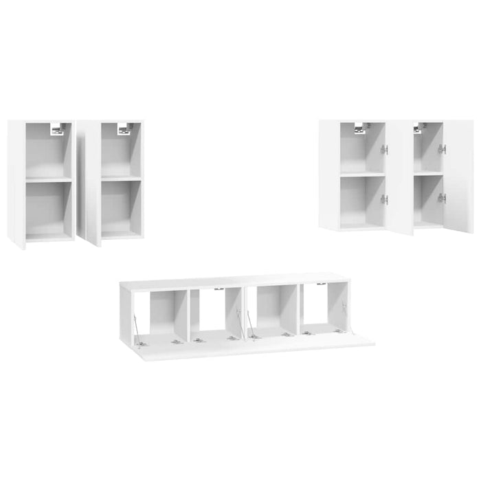 Set dulapuri TV, 6 piese, alb, lemn prelucrat WALTI