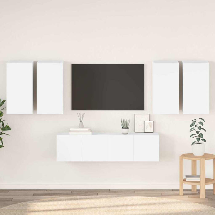 Set dulapuri TV, 6 piese, alb, lemn prelucrat WALTI