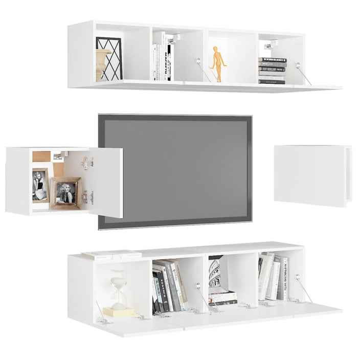 Set dulapuri TV, 6 piese, alb, lemn prelucrat - WALTI WALTI