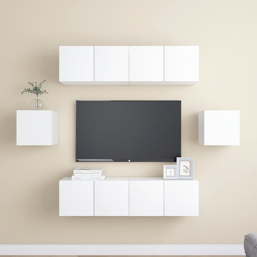 Set dulapuri TV, 6 piese, alb, lemn prelucrat - WALTI WALTI