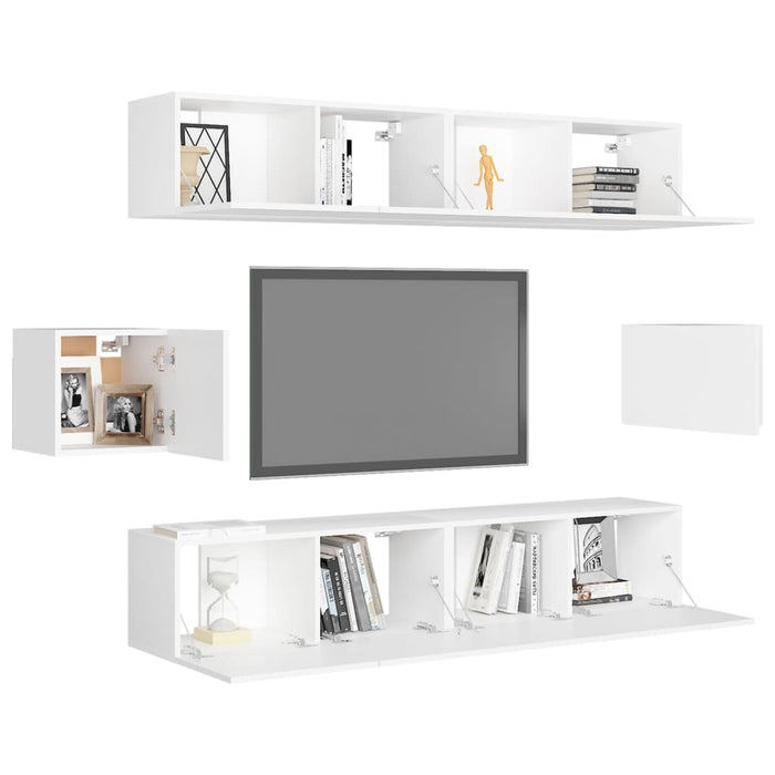 Set de dulapuri TV, 6 piese, alb, lemn prelucrat - WALTI WALTI