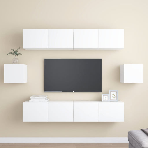 Set de dulapuri TV, 6 piese, alb, lemn prelucrat - WALTI WALTI