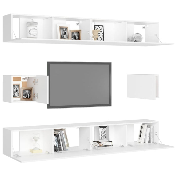 Set dulapuri TV, 6 piese, alb, lemn prelucrat - WALTI WALTI
