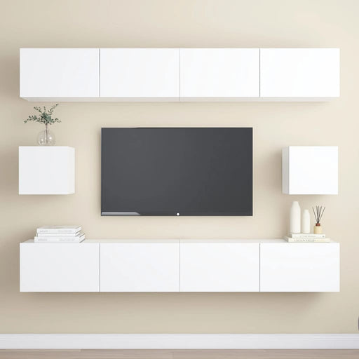 Set dulapuri TV, 6 piese, alb, lemn prelucrat - WALTI WALTI
