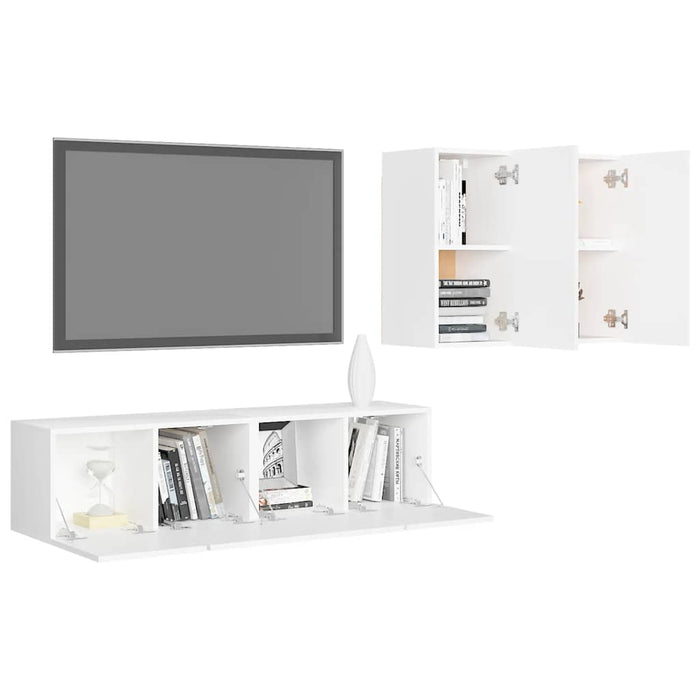 Set dulapuri TV, 4 piese, alb, lemn prelucrat - WALTI WALTI