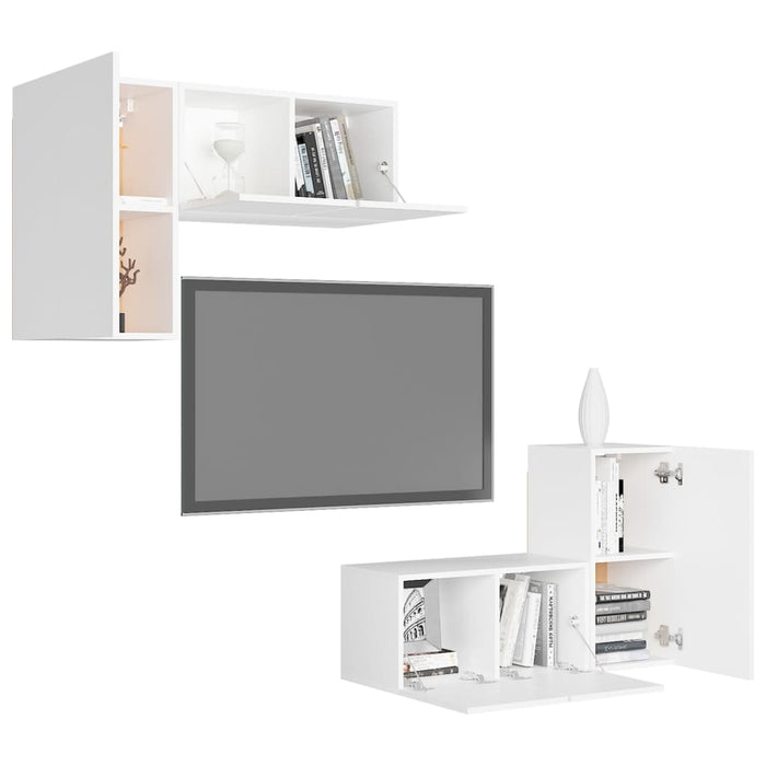 Set dulapuri TV, 4 piese, alb, lemn prelucrat - WALTI WALTI