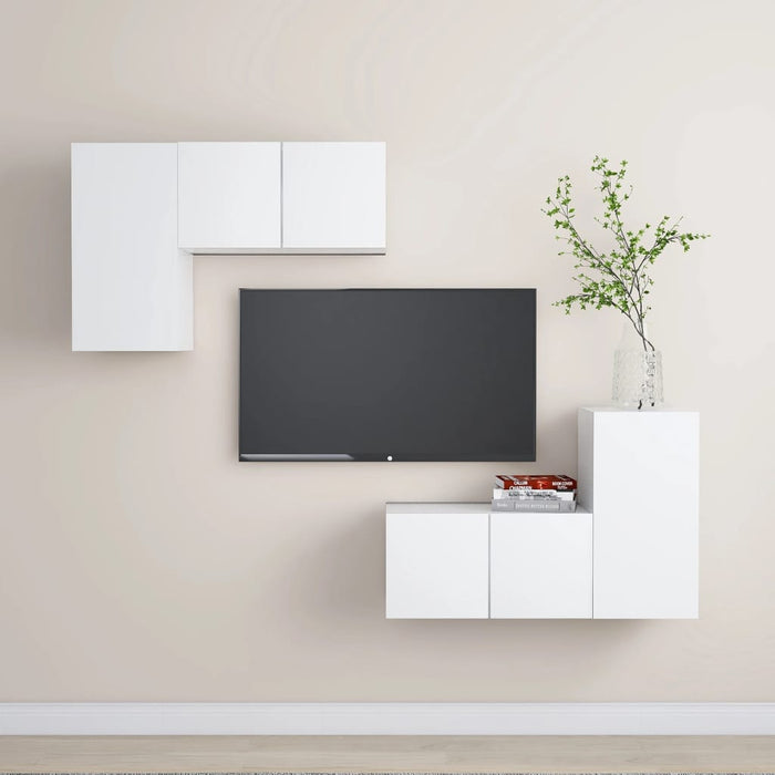 Set dulapuri TV, 4 piese, alb, lemn prelucrat - WALTI WALTI