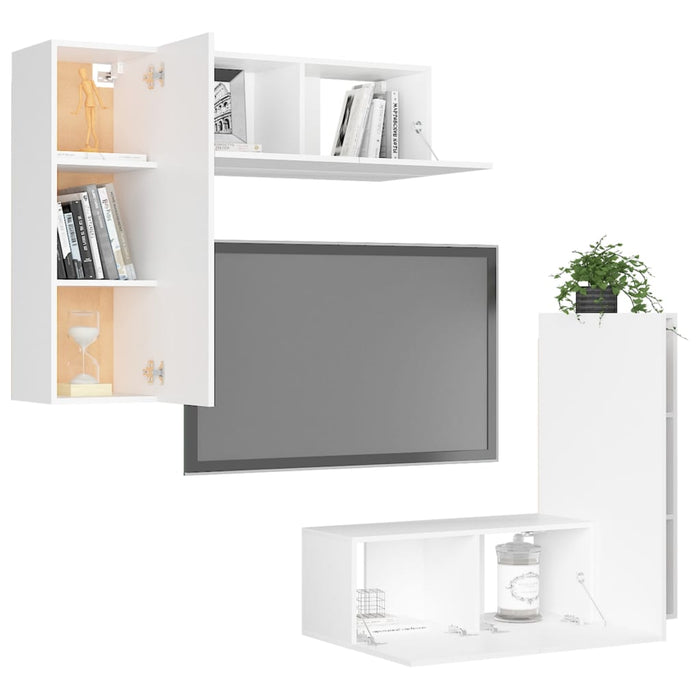 Set dulapuri TV, 4 piese, alb, lemn prelucrat - WALTI WALTI