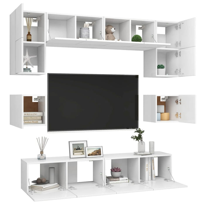 Set dulapuri TV, 8 piese, alb, lemn prelucrat - WALTI WALTI