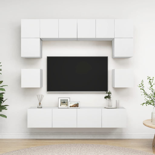 Set dulapuri TV, 8 piese, alb, lemn prelucrat - WALTI WALTI