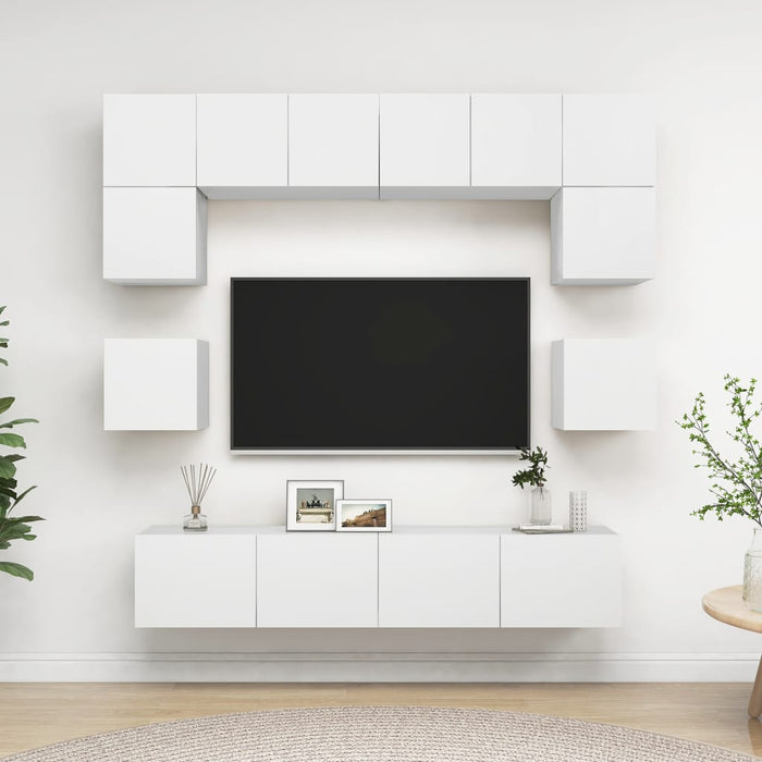 Set dulapuri TV, 8 piese, alb, lemn prelucrat - WALTI WALTI