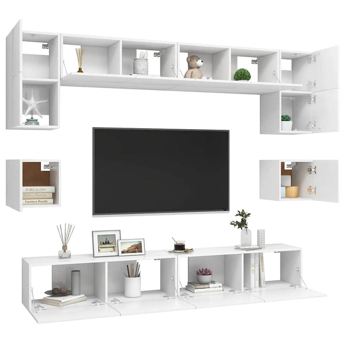 Set dulapuri TV, 8 piese, alb, lemn prelucrat - WALTI WALTI