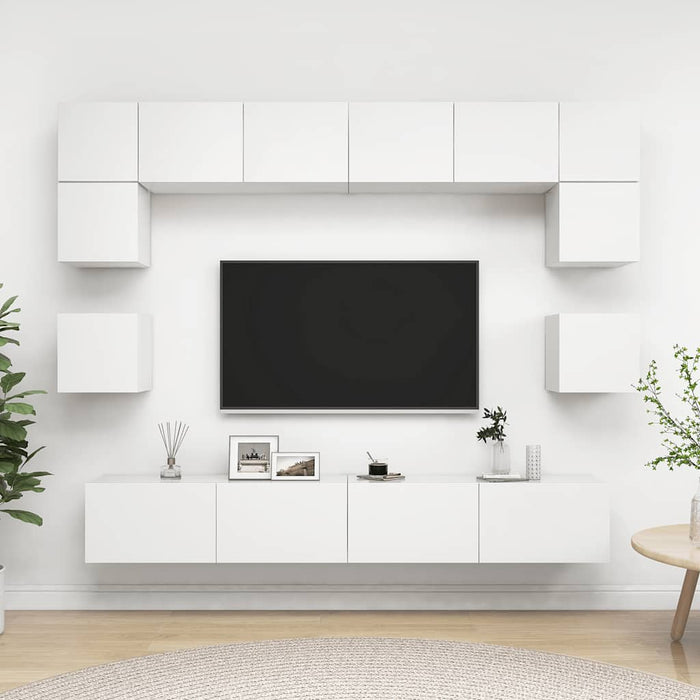 Set dulapuri TV, 8 piese, alb, lemn prelucrat - WALTI WALTI