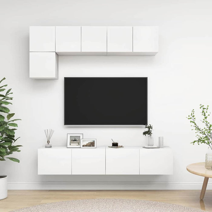 Set dulapuri TV, 5 piese, alb, lemn prelucrat - WALTI WALTI