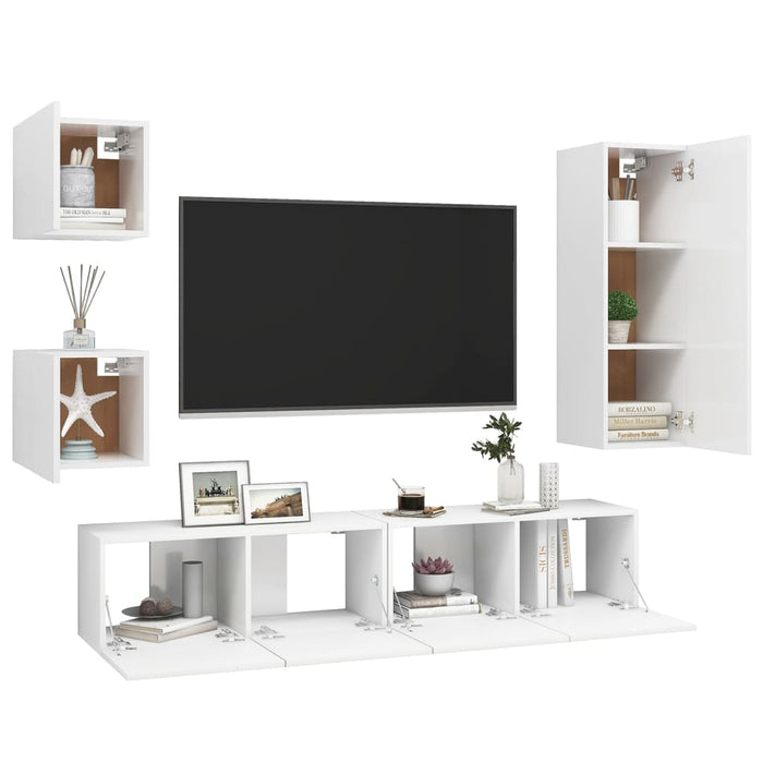 Set dulapuri TV, 5 piese, alb, lemn prelucrat - WALTI WALTI