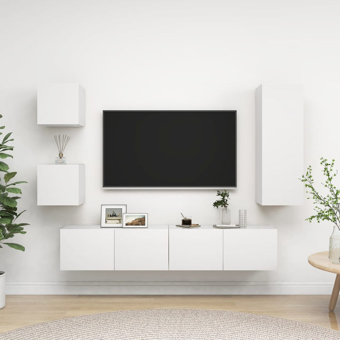 Set dulapuri TV, 5 piese, alb, lemn prelucrat - WALTI WALTI