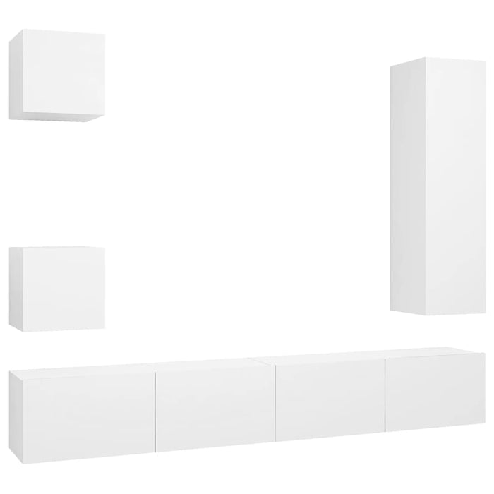 Set dulapuri TV, 5 piese, alb, lemn prelucrat - WALTI WALTI