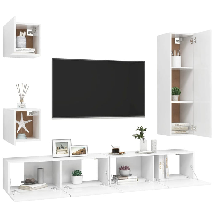 Set dulapuri TV, 5 piese, alb, lemn prelucrat - WALTI WALTI