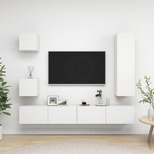 Set dulapuri TV, 5 piese, alb, lemn prelucrat - WALTI WALTI