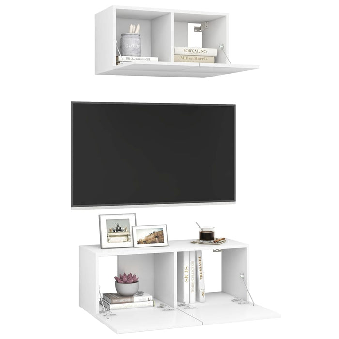 Set dulapuri TV, 2 piese, alb, lemn prelucrat - WALTI WALTI