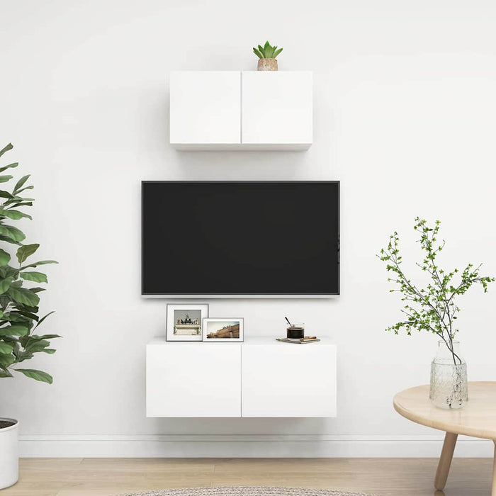 Set dulapuri TV, 2 piese, alb, lemn prelucrat - WALTI WALTI