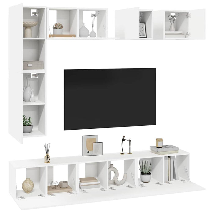 Set dulapuri TV, 8 piese, alb, lemn prelucrat - WALTI WALTI