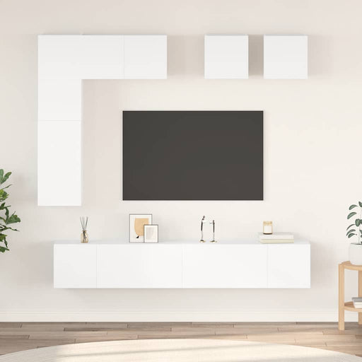 Set dulapuri TV, 8 piese, alb, lemn prelucrat - WALTI WALTI