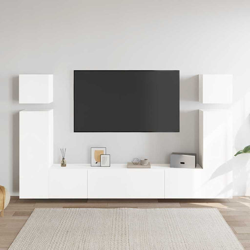 Set dulapuri TV, 8 piese, alb, lemn prelucrat - WALTI WALTI