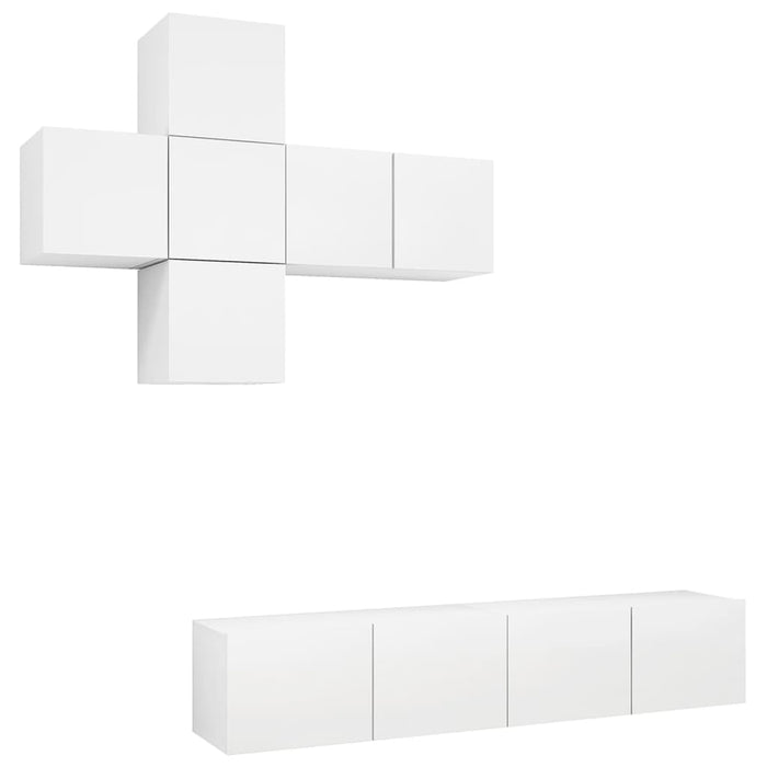 Set dulapuri TV, 7 piese, alb, lemn prelucrat WALTI