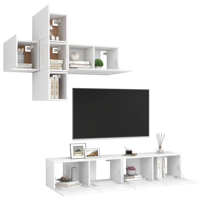 Set dulapuri TV, 7 piese, alb, lemn prelucrat WALTI
