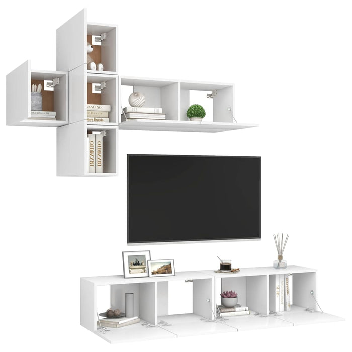 Set dulapuri TV, 7 piese, alb, lemn prelucrat - WALTI WALTI