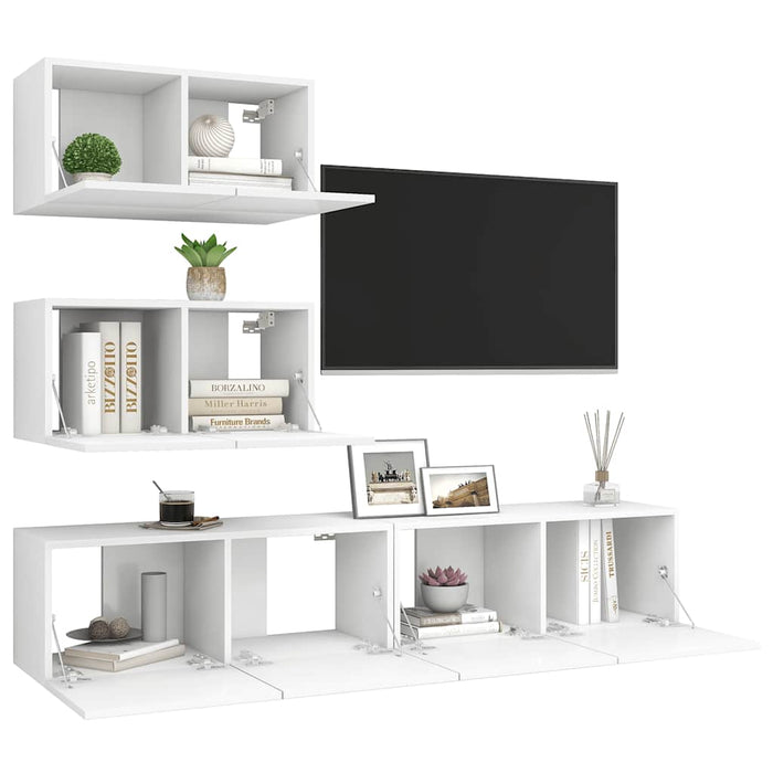 Set dulapuri TV, 4 piese, alb, lemn prelucrat WALTI