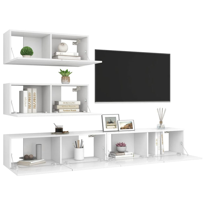 Set dulapuri TV, 4 piese, alb, lemn prelucrat - WALTI WALTI