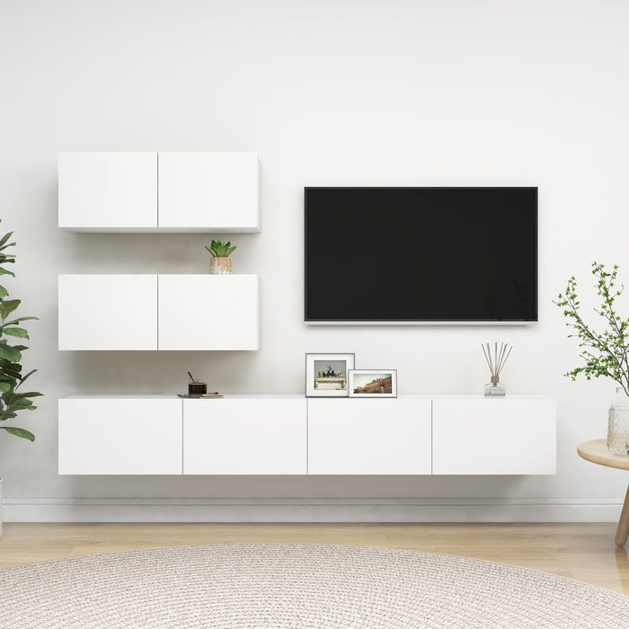 Set dulapuri TV, 4 piese, alb, lemn prelucrat - WALTI WALTI