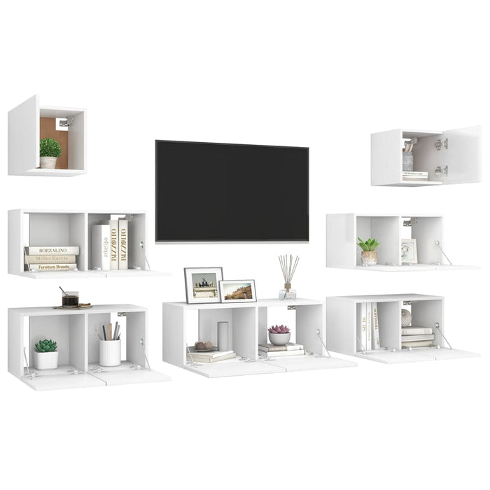 Set dulapuri TV, 7 piese, alb, lemn prelucrat - WALTI WALTI