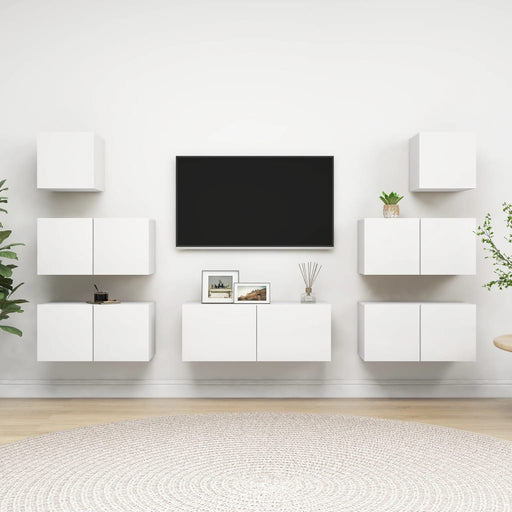 Set dulapuri TV, 7 piese, alb, lemn prelucrat - WALTI WALTI