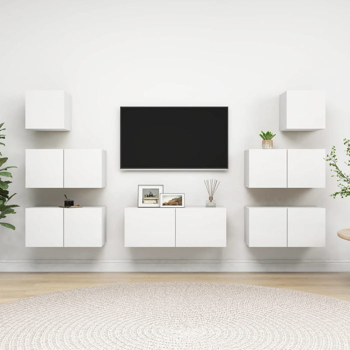 Set dulapuri TV, 7 piese, alb, lemn prelucrat - WALTI WALTI