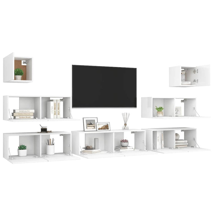 Set dulapuri TV, 7 piese, alb, lemn prelucrat - WALTI WALTI