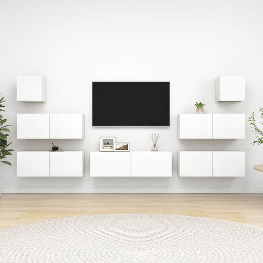 Set dulapuri TV, 7 piese, alb, lemn prelucrat - WALTI WALTI