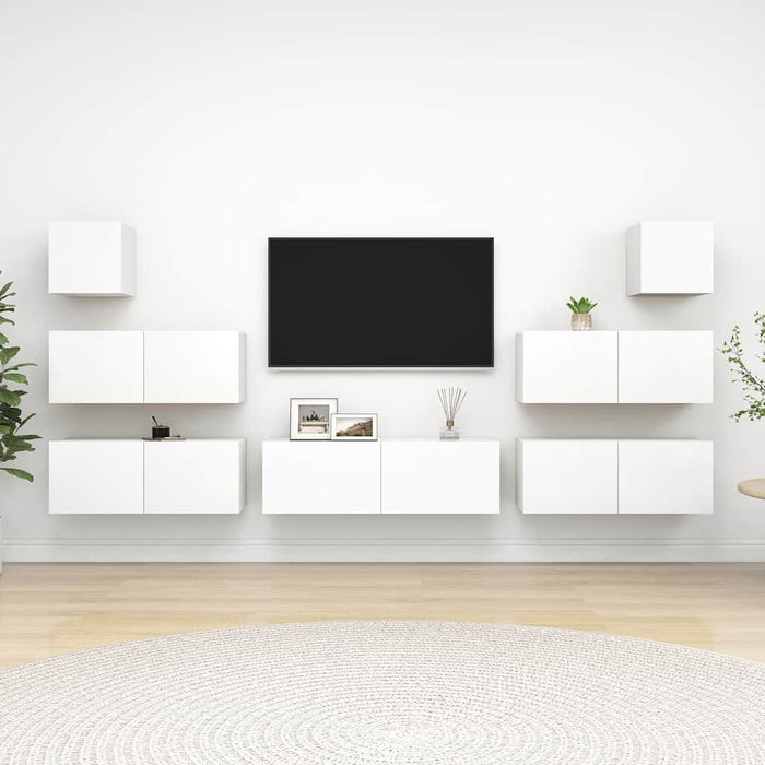 Set dulapuri TV, 7 piese, alb, lemn prelucrat - WALTI WALTI