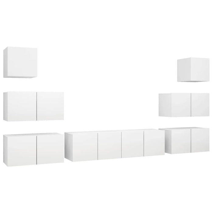 Set dulapuri TV, 8 piese, alb, lemn prelucrat - WALTI WALTI